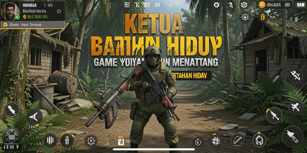 Antarmuka permainan KETUA dengan elemen bertahan hidup yang menarik.