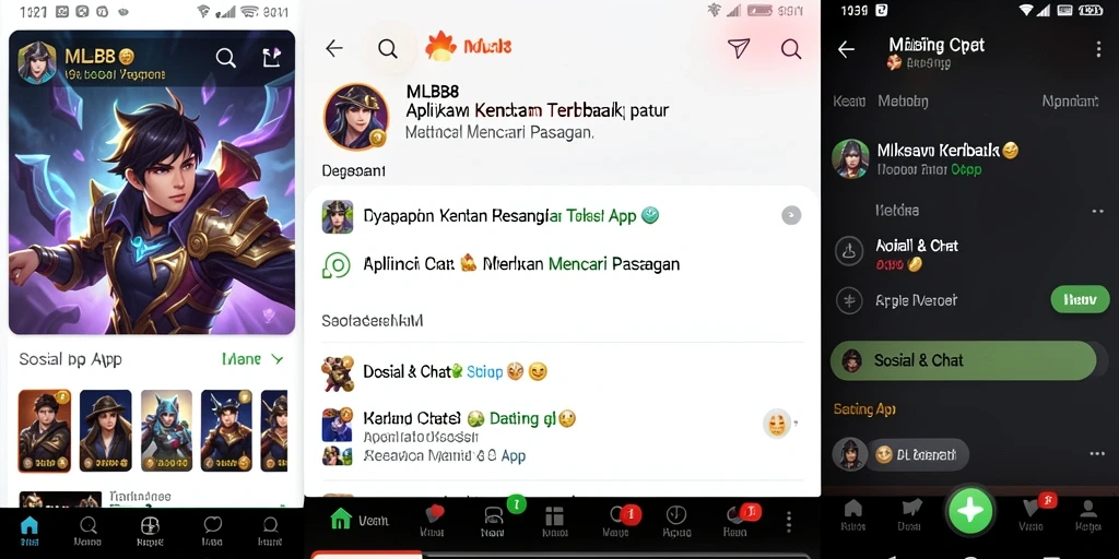 Tampilan antarmuka MLBB8 yang modern dan fungsional untuk aplikasi Dating App.