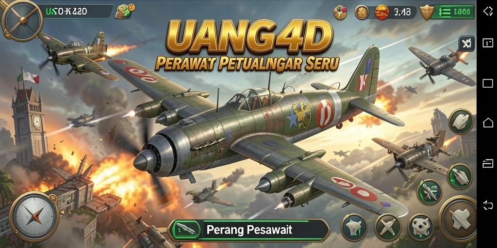Antarmuka UANG4D dengan pesawat tempur dan efek visual yang memukau.